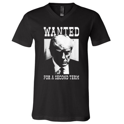 Trump Mugshot Wanted For Second Term 2024 V-Neck T-Shirt