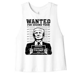 Trump Mugshot Wanted For Second Term 2024 Women's Racerback Cropped Tank