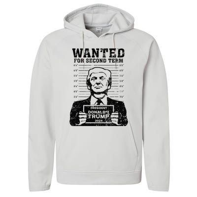 Trump Mugshot Wanted For Second Term 2024 . Performance Fleece Hoodie