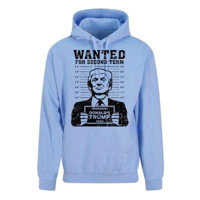 Trump Mugshot Wanted For Second Term 2024 . Unisex Surf Hoodie