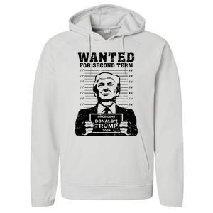 Trump Mugshot Wanted For Second Term 2024 Performance Fleece Hoodie