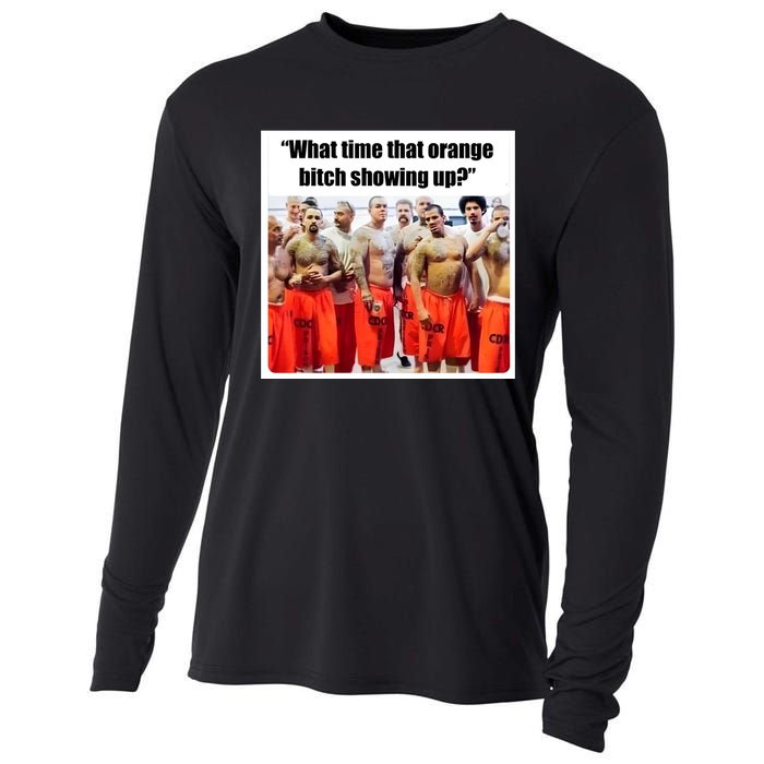 Trump Mugshot What Time That Orange Bitch Showing Up Cooling Performance Long Sleeve Crew