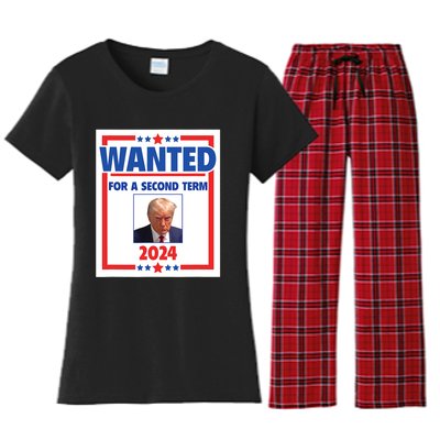 Trumps Mugshot Wanted For A Second Term 2024 President Women's Flannel Pajama Set