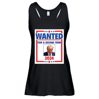 Trumps Mugshot Wanted For A Second Term 2024 President Ladies Essential Flowy Tank