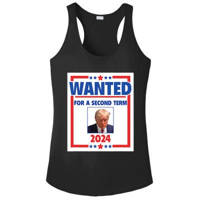 Trumps Mugshot Wanted For A Second Term 2024 President Ladies PosiCharge Competitor Racerback Tank