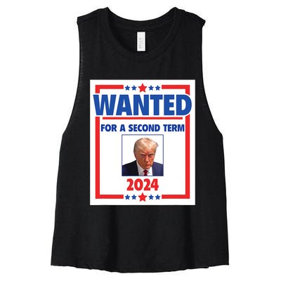 Trumps Mugshot Wanted For A Second Term 2024 President Women's Racerback Cropped Tank