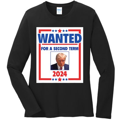 Trumps Mugshot Wanted For A Second Term 2024 President Ladies Long Sleeve Shirt