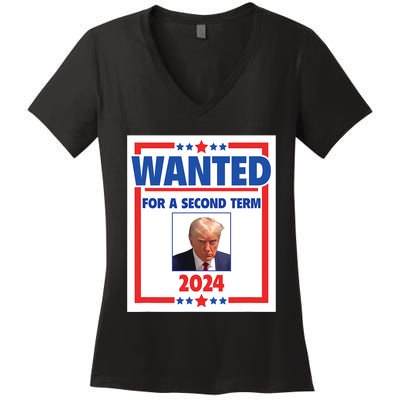 Trumps Mugshot Wanted For A Second Term 2024 President Women's V-Neck T-Shirt