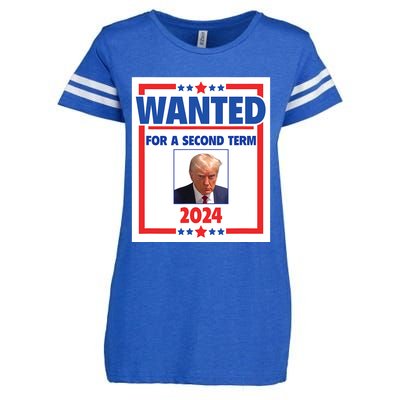 Trumps Mugshot Wanted For A Second Term 2024 President Enza Ladies Jersey Football T-Shirt