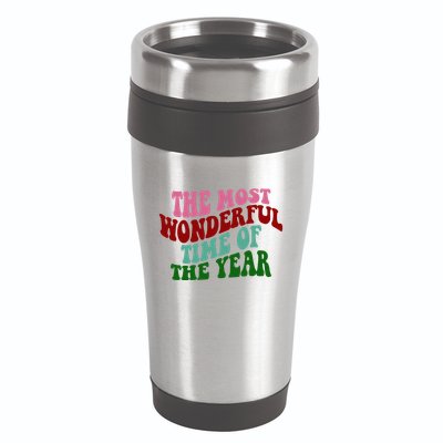 The Most Wonderful Time Of The Year Holiday Groovy 16oz Travel Tumbler