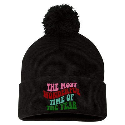 The Most Wonderful Time Of The Year Holiday Groovy Pom Pom 12in Knit Beanie