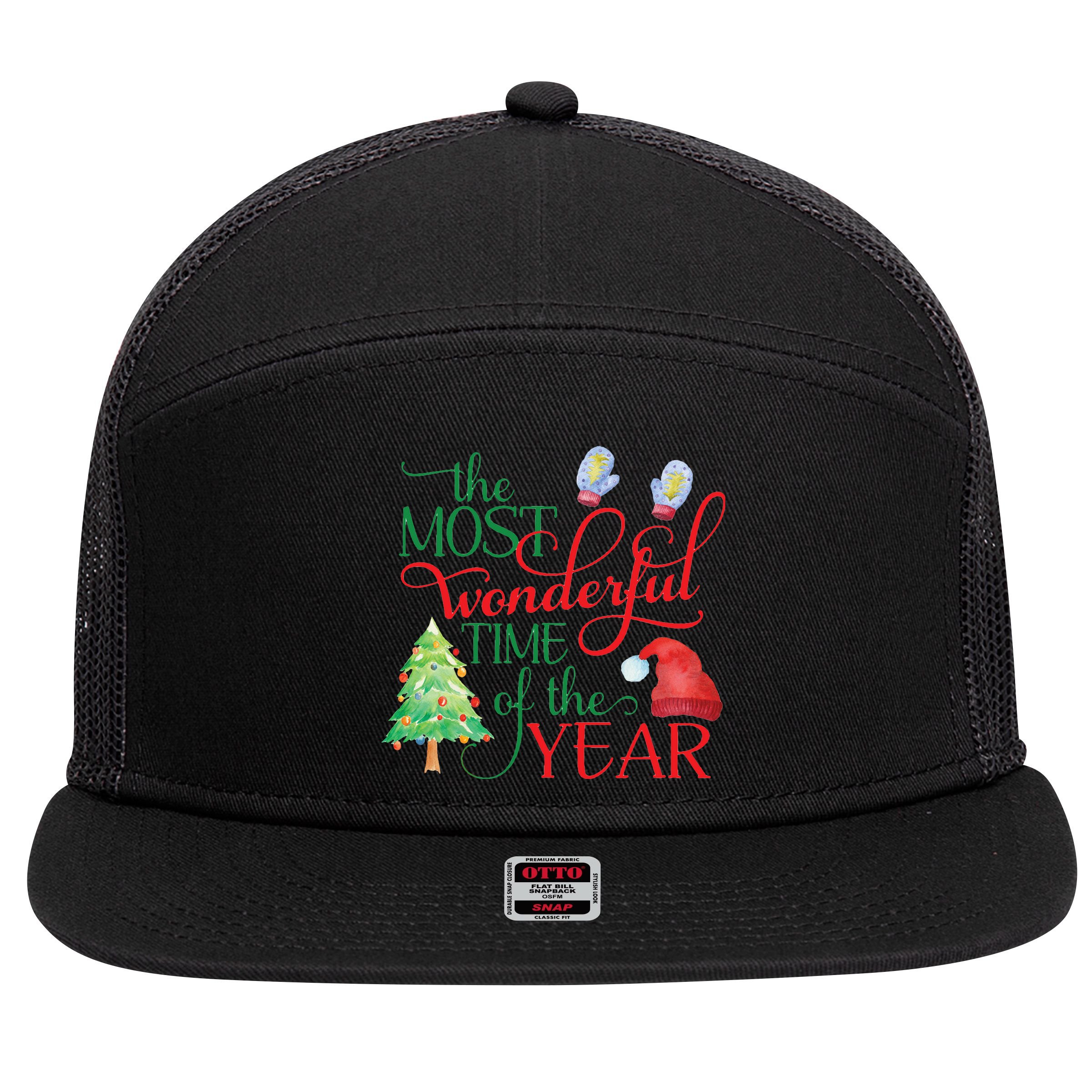 The Most Wonderful Time Of The Year Christmas 7 Panel Mesh Trucker Snapback Hat