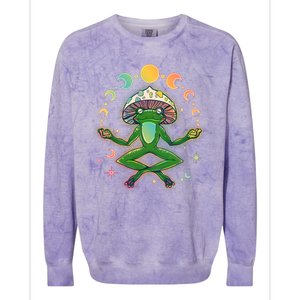 Trippy Meditating Yoga Mushroom Frog Toad Colorblast Crewneck Sweatshirt