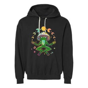 Trippy Meditating Yoga Mushroom Frog Toad Garment-Dyed Fleece Hoodie