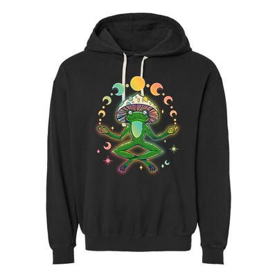 Trippy Meditating Yoga Mushroom Frog Toad Garment-Dyed Fleece Hoodie
