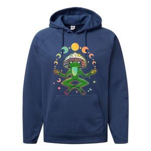 Trippy Meditating Yoga Mushroom Frog Toad Performance Fleece Hoodie