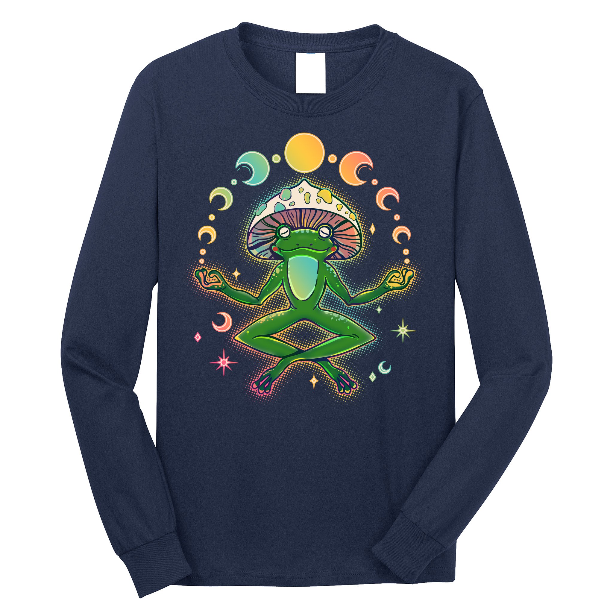 Trippy Meditating Yoga Mushroom Frog Toad Long Sleeve Shirt