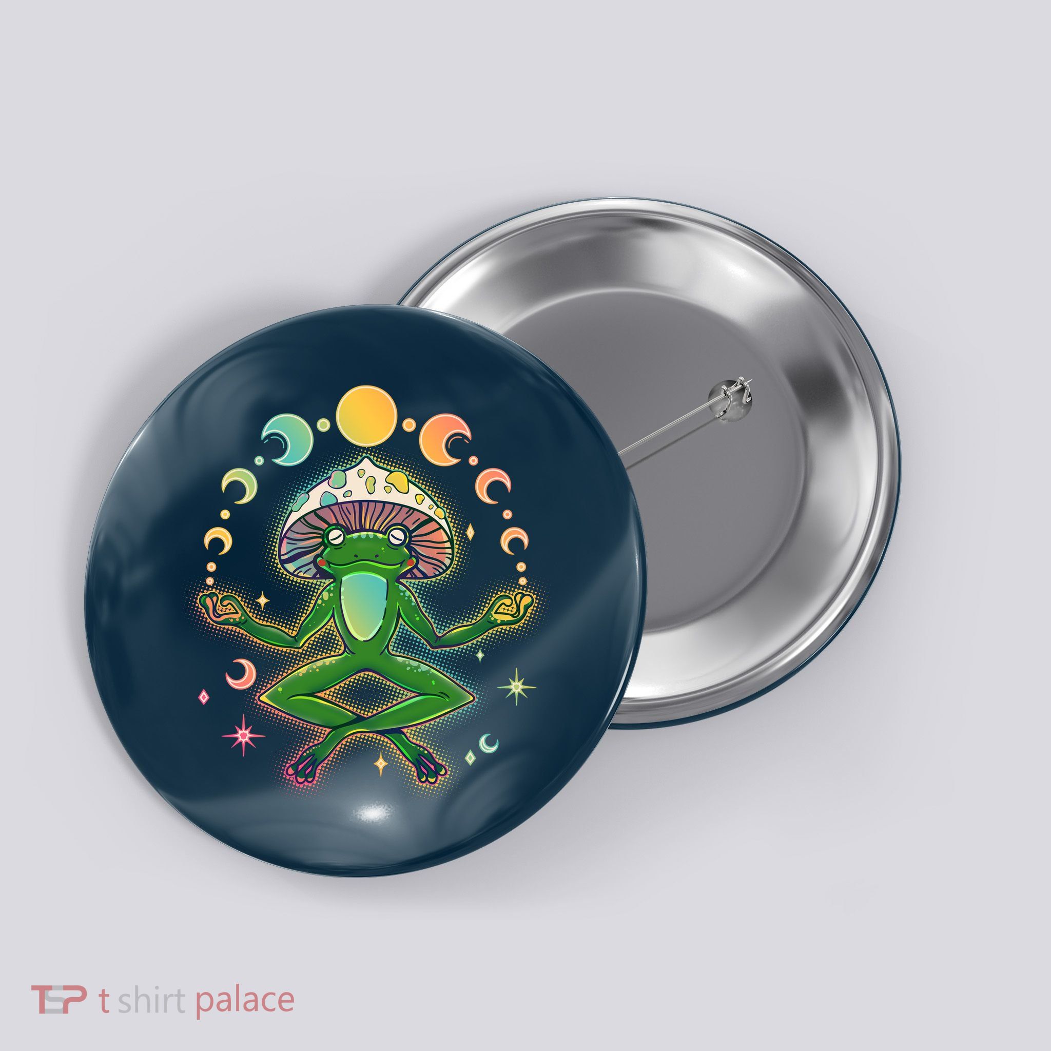 Trippy Meditating Yoga Mushroom Frog Toad Button