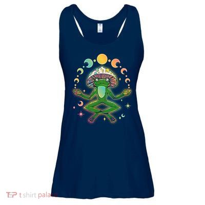 Trippy Meditating Yoga Mushroom Frog Toad Ladies Essential Flowy Tank