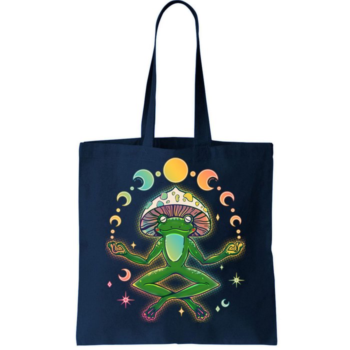 Trippy Meditating Yoga Mushroom Frog Toad Tote Bag