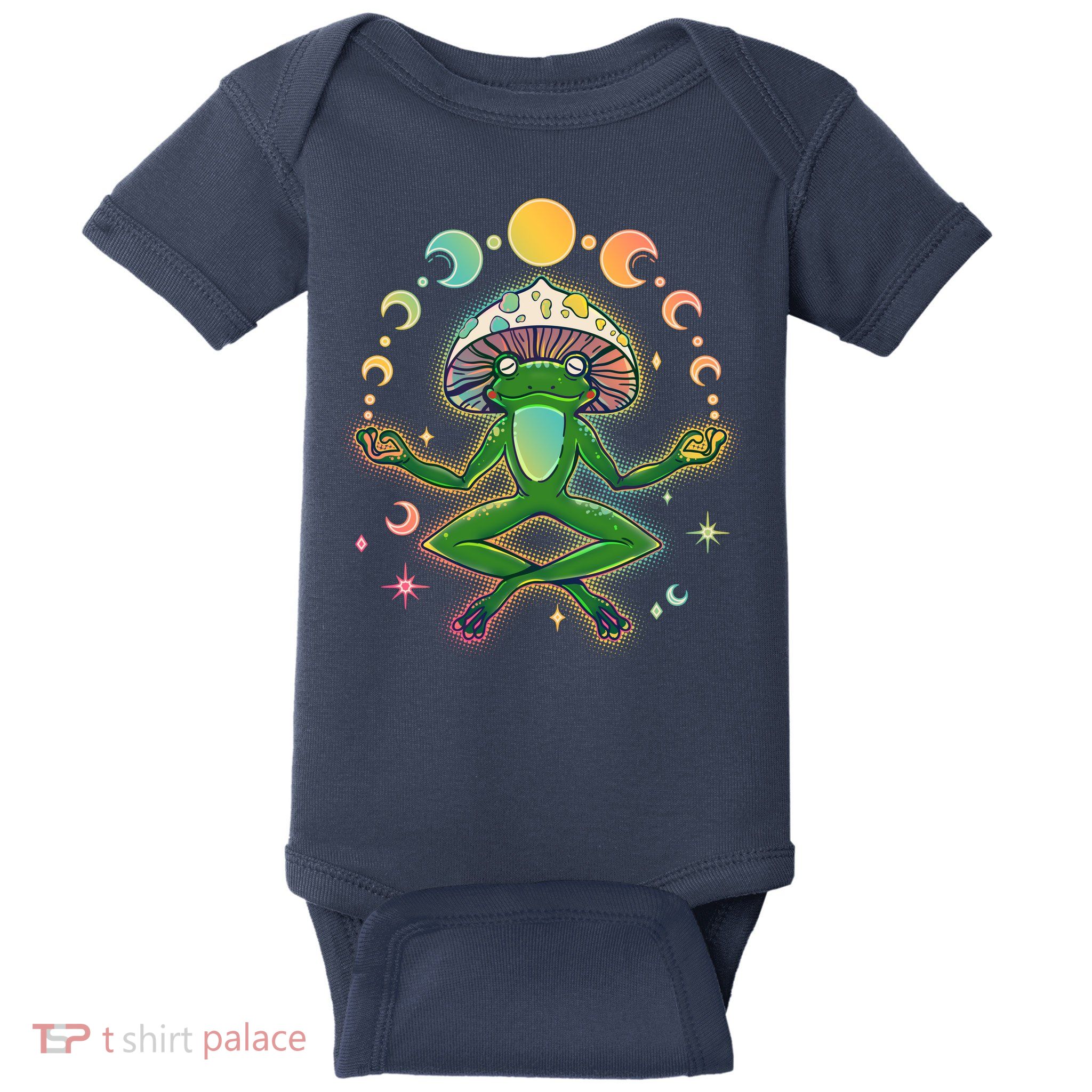 Trippy Meditating Yoga Mushroom Frog Toad Baby Bodysuit