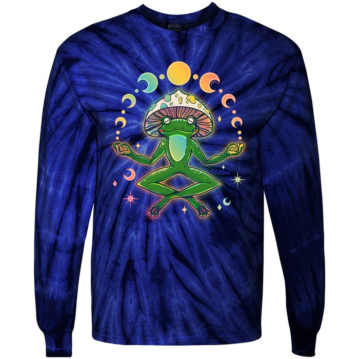 Trippy Meditating Yoga Mushroom Frog Toad Tie-Dye Long Sleeve Shirt