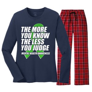 The More You Know The Less You Judge Mental Health Awareness Women's Long Sleeve Flannel Pajama Set 