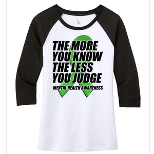 The More You Know The Less You Judge Mental Health Awareness Women's Tri-Blend 3/4-Sleeve Raglan Shirt