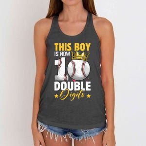 This Now 10 Double Digits Baseball 10 Years Old Birthday Women's Knotted Racerback Tank