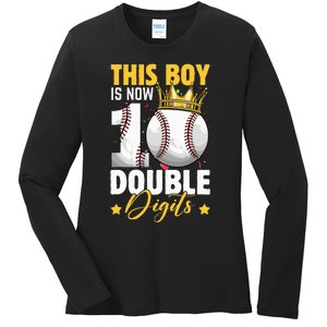 This Now 10 Double Digits Baseball 10 Years Old Birthday Ladies Long Sleeve Shirt