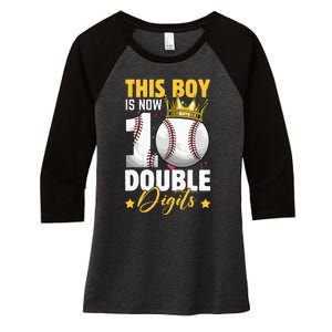 This Now 10 Double Digits Baseball 10 Years Old Birthday Women's Tri-Blend 3/4-Sleeve Raglan Shirt