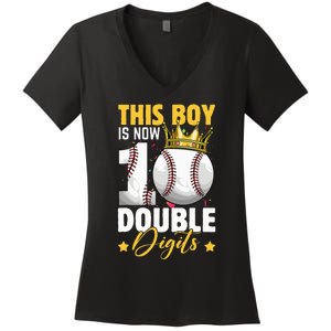 This Now 10 Double Digits Baseball 10 Years Old Birthday Women's V-Neck T-Shirt