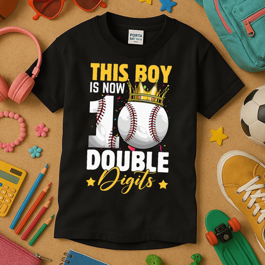 This Now 10 Double Digits Baseball 10 Years Old Birthday Kids T-Shirt