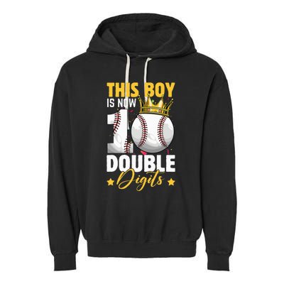 This Now 10 Double Digits Baseball 10 Years Old Birthday Garment-Dyed Fleece Hoodie