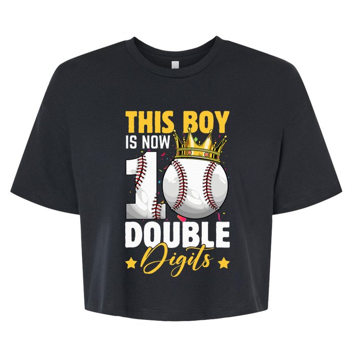 This Now 10 Double Digits Baseball 10 Years Old Birthday Bella+Canvas Jersey Crop Tee