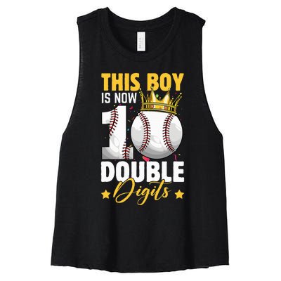 This Now 10 Double Digits Baseball 10 Years Old Birthday Women's Racerback Cropped Tank