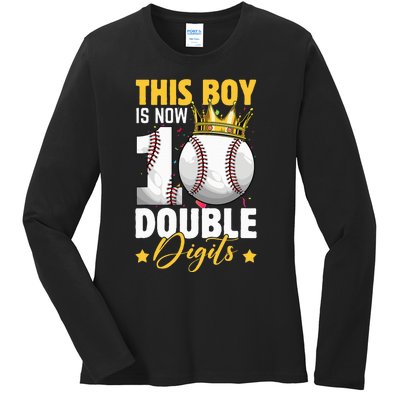 This Now 10 Double Digits Baseball 10 Years Old Birthday Ladies Long Sleeve Shirt