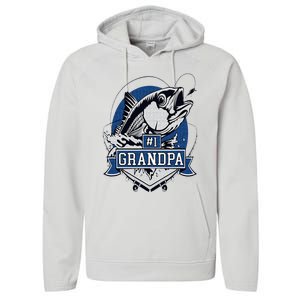 Trendy Number 1 Grandpa Fishing Logo Performance Fleece Hoodie