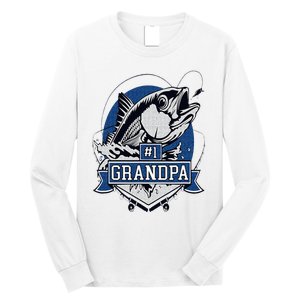 Trendy Number 1 Grandpa Fishing Logo Long Sleeve Shirt