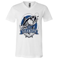 Trendy Number 1 Grandpa Fishing Logo V-Neck T-Shirt