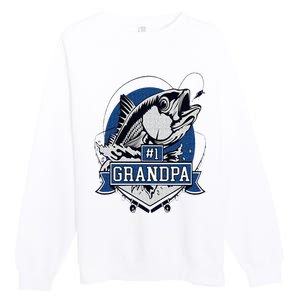 Trendy Number 1 Grandpa Fishing Logo Premium Crewneck Sweatshirt