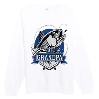 Trendy Number 1 Grandpa Fishing Logo Premium Crewneck Sweatshirt