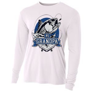 Trendy Number 1 Grandpa Fishing Logo Cooling Performance Long Sleeve Crew