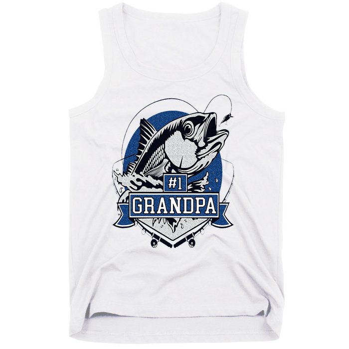 Trendy Number 1 Grandpa Fishing Logo Tank Top