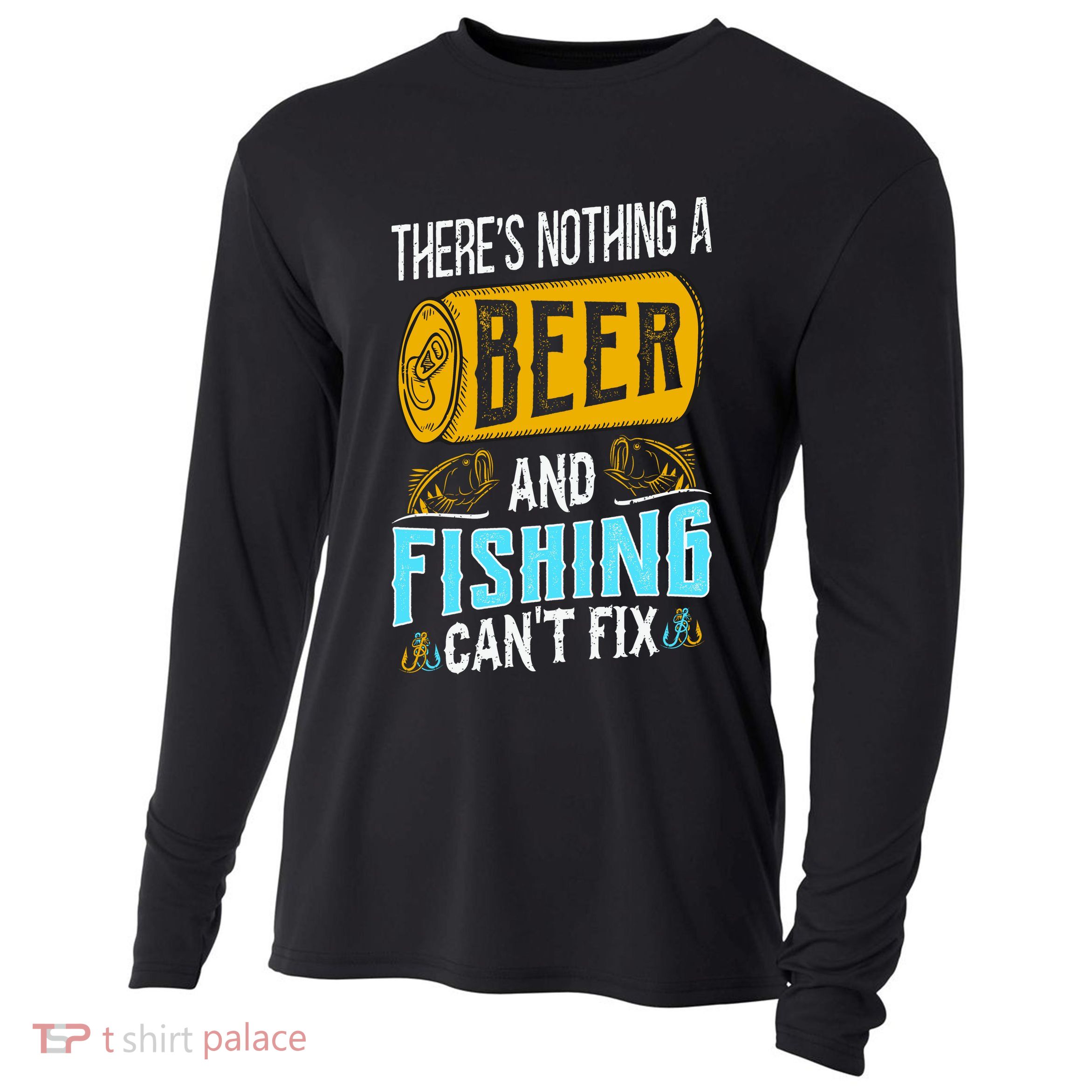 There's Nothing A Beer And Fishing Can't Fix Cooling Performance Long Sleeve Crew