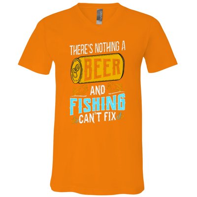 There's Nothing A Beer And Fishing Can't Fix V-Neck T-Shirt