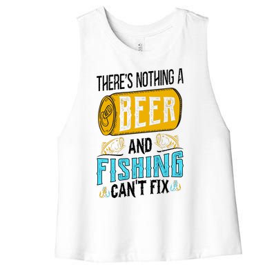 There's Nothing A Beer And Fishing Can't Fix Women's Racerback Cropped Tank