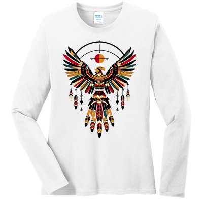 Thunderbird Native American Tribal Art Ladies Long Sleeve Shirt