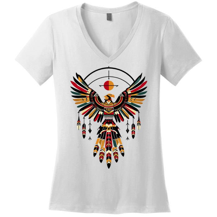 Thunderbird Native American Tribal Art Women's V-Neck T-Shirt