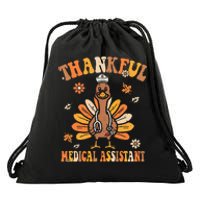 Thankful Nurse Assistant Groovy Thanksgiving Turkey Design Drawstring Bag